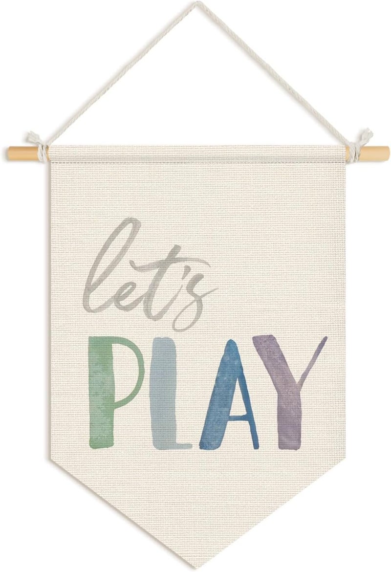 Wheatwin Playroom Wall Decor, Boho Let's Play Wall Hanging Pennant Flag Banner, Play Room Wall Decor for Nursery Kids Toddler Room Playroom 15x11 Inch - Image 1